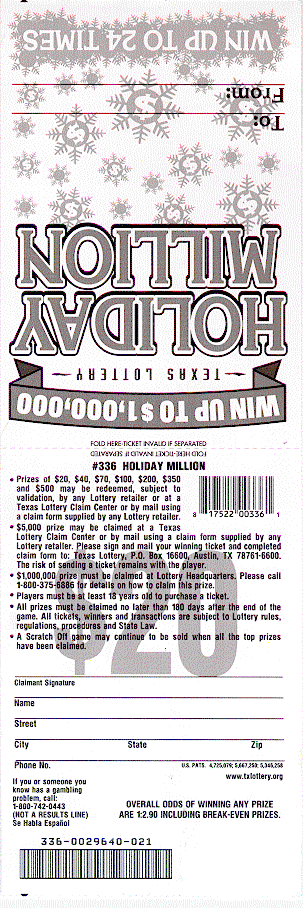 Holiday Million (back of ticket)